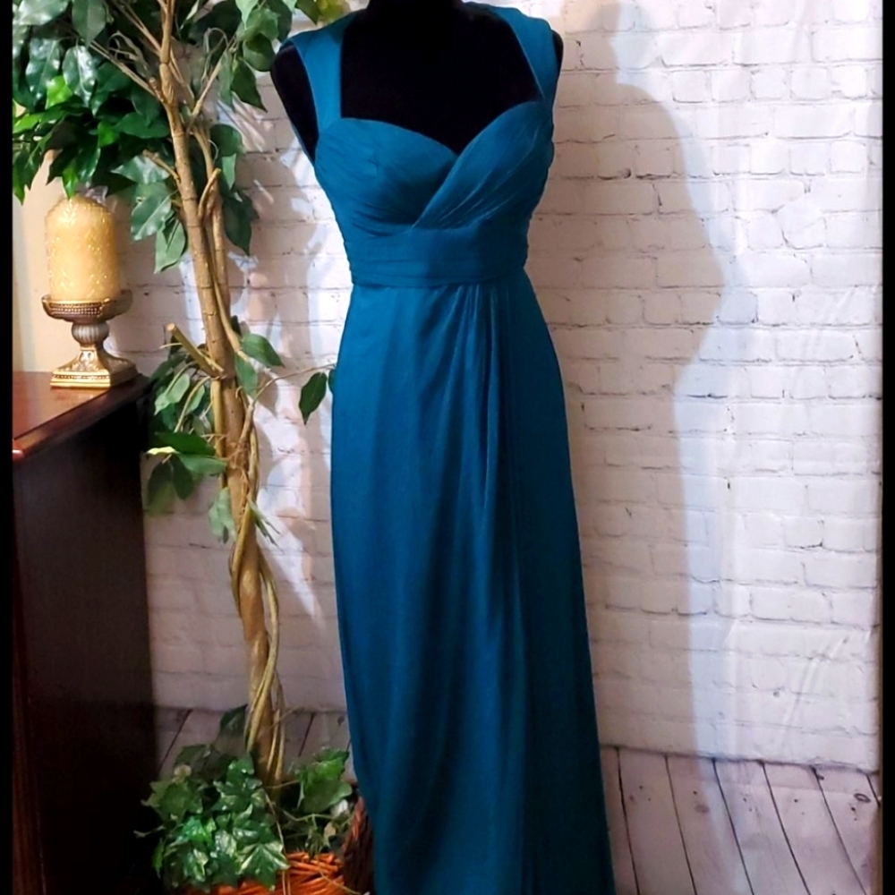 AMSALE Teal 100% Silk Dress 8 Mallard Green